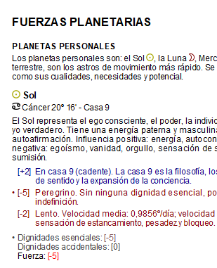 Resumen de evaluación planetaria en AstroFuerza